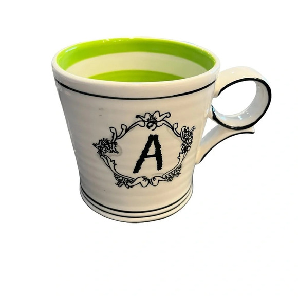 Katie Mandy Anthropologie A Letter Mug Lime Green Interior - Picture 1 of 8